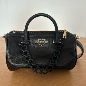 MOSCHINO CYLINDER FAUX CROCODILE CROSSBODY BAG